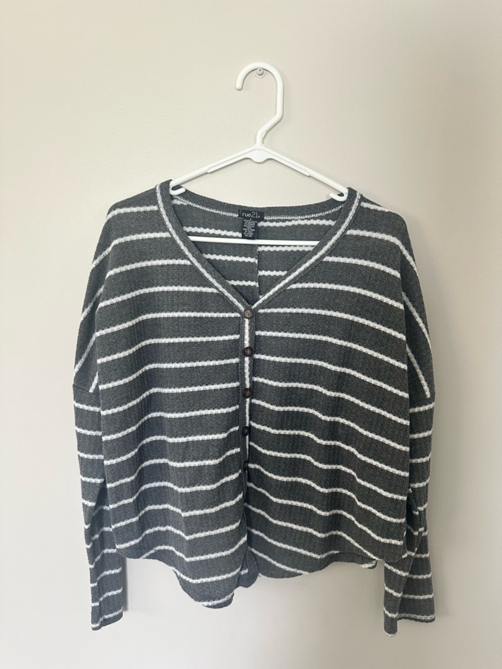 Rue21 Charcoal and White Striped Button-Front Cardigan